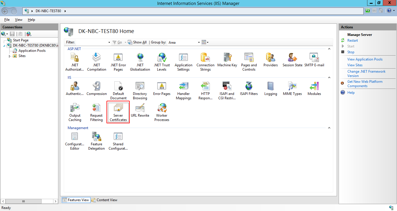 IIS Manager - Server Certificates