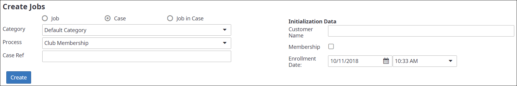 Create new job form