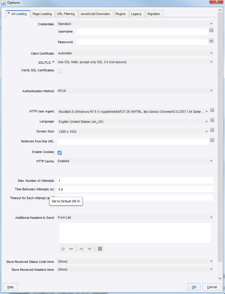 Default Options, All Loading Default Options, All Loading