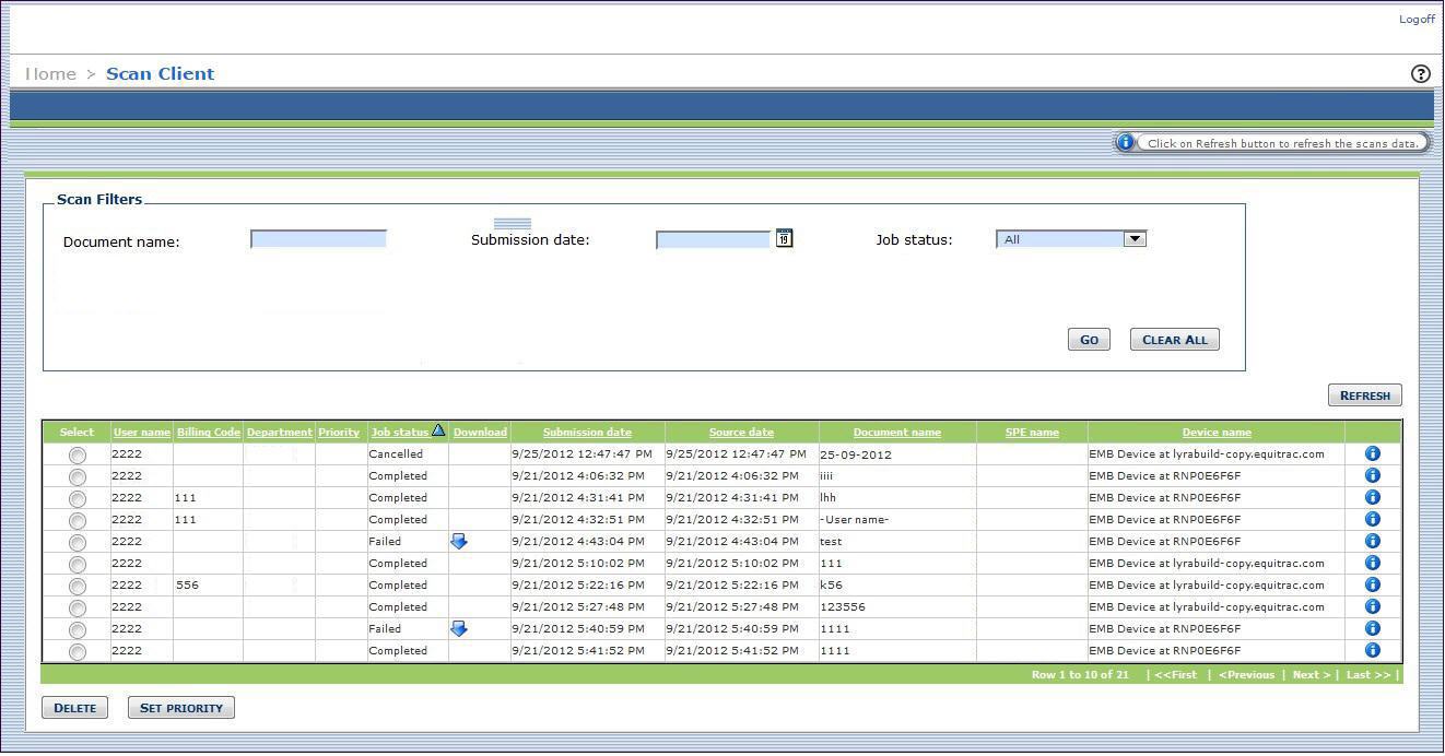 Scan Client page. Scan Client page.