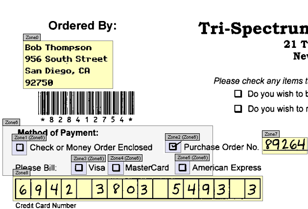 Example image with several zones on a document Example image with several zones on a document
